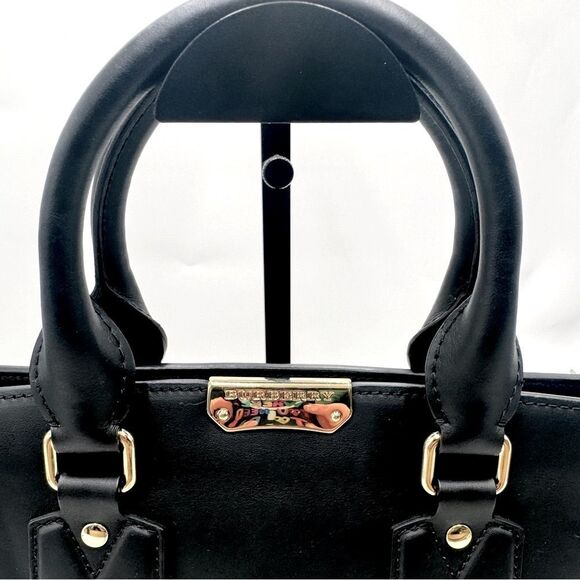 Auth Burberry Black Matte Leather Clifton Convertible 2way Handbag Purse - Picture 3 of 16